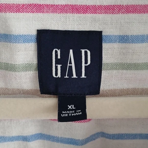 GAP Women's White Striped Button-Up Long Sleeve Linen Blend Shirt Size XL - Picture 5 of 7